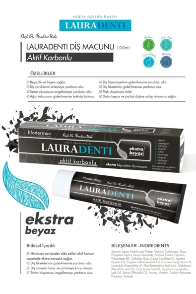 Fitoderman Lauradenti Koku Tartar Leke Hassasiyet Önleyici, Ekstra Beyazlatıcı Aktif Karbonlu Diş Macunu 100 ml - 2