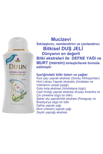 DEFLİN Nemlendirici Canlandırıcı Duş Jeli, Dünyanın Mucizevi Bitki Özlerinden 300 ml - 2