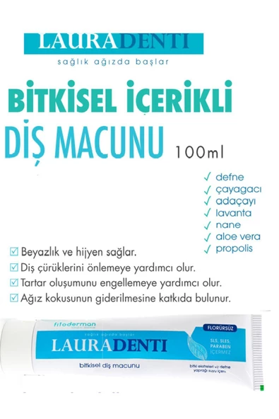 Fitoderman Lauradenti Koku Tartar Leke Hassasiyet Önleyici, Beyazlatıcı Florürsüz Diş Macunu 100 ml X 3 Adet - 3