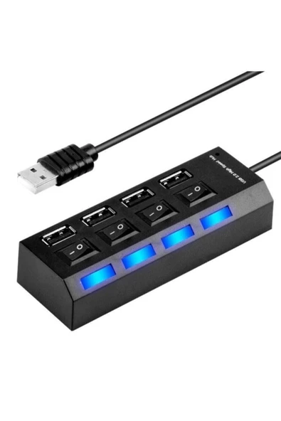 VENGI 4 Port Usb Hub Çoklayıcı Çoğaltıcı 4 Lü Usp Pc Kablosu Ledli Işıklı Anahtarlı 2.0