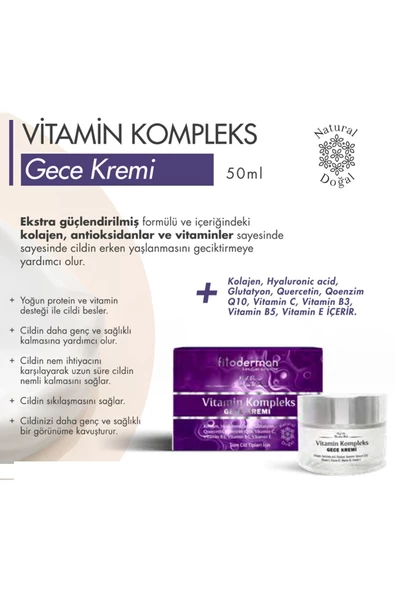 Fitoderman Kolajen Hyaluronic Acid Glutatyon Quercetin Qoenzim Q10 Vitamin  E, B3 Ve B5, C Kompleks Gece Kremi - 3