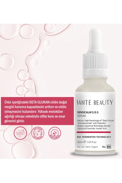 SANTE BEAUTY Hassasiyet Baskılayıcı %1 Beta-glukan, %1 Eco-ceramide Içerikli Sensicalm S.o.s Serum 30 Ml - 2