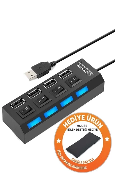 Zineets 4 Port Usb 2.0 Hub Çoğaltıcı Çoklayıcı Swıtch Anahtarlı Pc Laptop Uyumlu