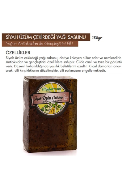 Fitoderman Doğal Nemlendirici, Akne Karşıtı Siyah Üzüm Çekirdeği Bakım Sabunu 150 gr