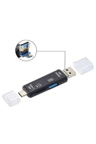 Alfais 5068 Otg 3in1 Type-c Ve Micro Usb Tf Çevirici Dönüştürücü Kart Okuyucu