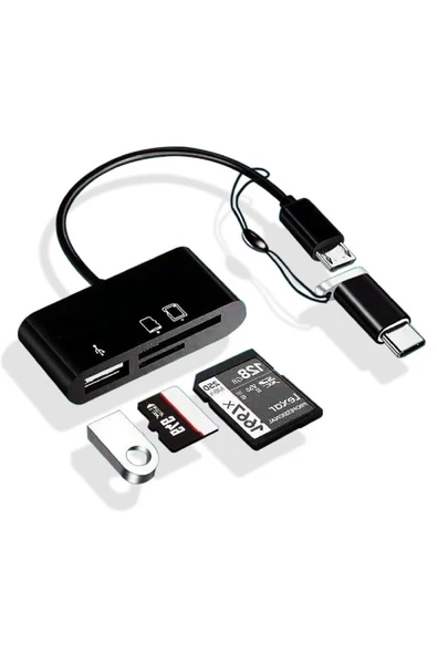 Alfais 5256 Type-c Micro Usb 3in1 Sd Micro Sd Kart Okuyucu Otg Çevirici Kablosu