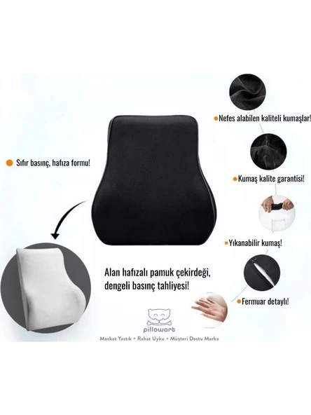 PİLLOWART Pillowart Visco Ortopedik Sandalye Bel Minderi Sırt Dayama Yastığı Visko Koltuk Bel Desteği - 2