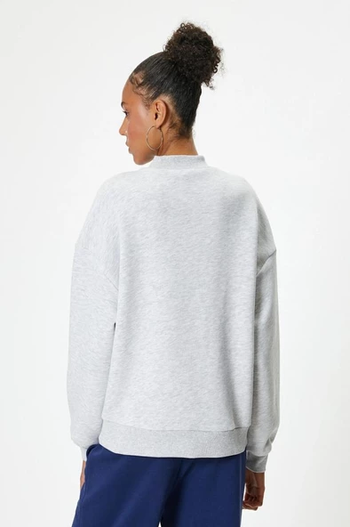 Koton Oversize Sweatshirt Kolej Baskılı Bisiklet Yaka Şardonlu - 4