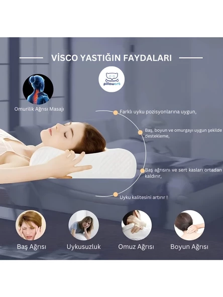 PİLLOWART Ortopedik Visco Yastık Boyun Fıtığı Boyun Düzleşmesi Boyun Ağrısı Destekli Yastık