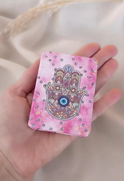 Ayna Makyaj Aynası Fatıma Ana Eli Model Cep Aynası Çanta Seyahat Taşınabilir - Resim 2