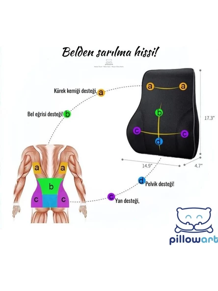 PİLLOWART Pillowart Visco Ortopedik Sandalye Bel Minderi Sırt Dayama Yastığı Visko Koltuk Bel Desteği - 4