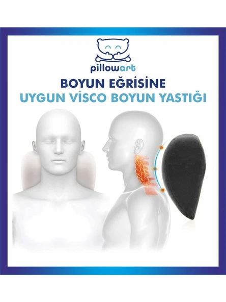 PİLLOWART Araba Ortopedik Boyun Yastığı Oto Boyun Yastığı Visco Araç Boyun Yastığı- SİYAH - 2