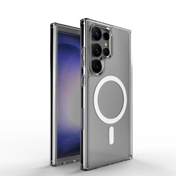 Samsung Galaxy S24 Ultra Kılıf Crystal Sert MagSafe Özellikli Şeffaf - Resim 4