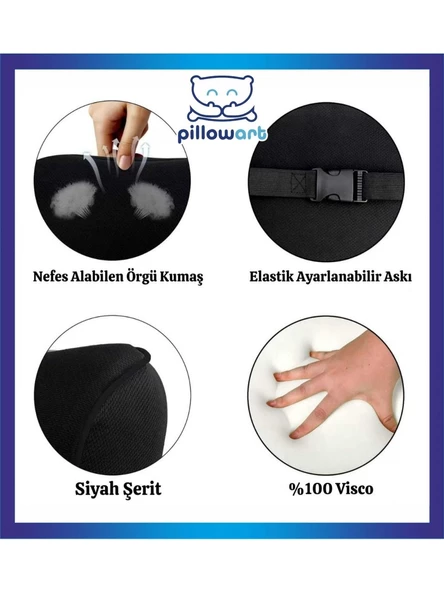 PİLLOWART Araba Ortopedik Boyun Yastığı Oto Boyun Yastığı Visco Araç Boyun Yastığı- SİYAH - 3