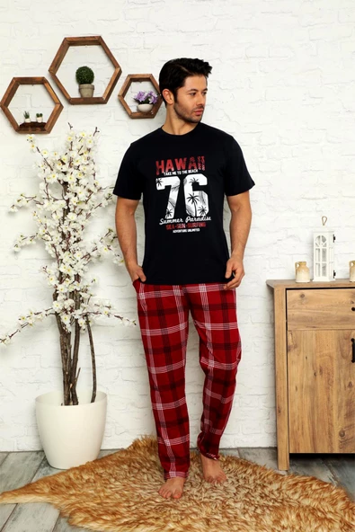Nisanca Yazlık %100 Pamuk Kısa Kollu Erkek Pijama Takımı - 9
