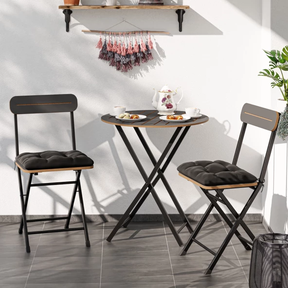 Eportatif Minderli Bistro Takım Bahçe Masa Sandalye Yuvarlak Füme  1486 - 2