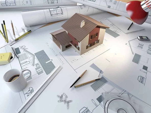 Mimari Ev Proje Çizimi Gayrimenkul Emlak ve Gayrimenkul Duvar Kağıdı Baskı - Resim 4