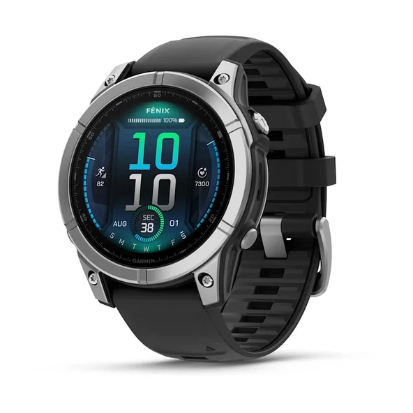 Garmin Fenix E – 47 mm AMOLED Paslanmaz Çelik Siyah Silikon Kayışlı