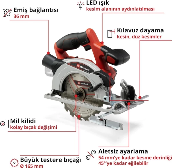 Einhell TE-CS 18/165/1 Li Akülü Daire Testere 18V 4AH - 2