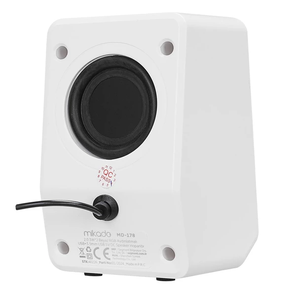 Hoparlör Speaker Usb 1+1 3W*2 Rgb Aydınlatmalı Mikado MD-178 Beyaz - 2