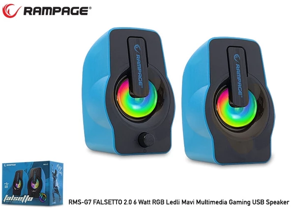 Hoparlör Speaker Usb 6W Rgb Ledli Rampage Falsetto RMS-G7 Mavi