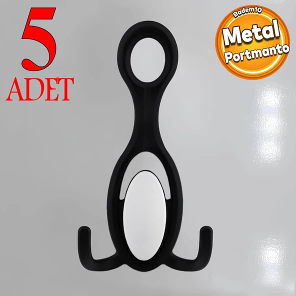 İlknur 5 Adet Portmanto Vestiyer Duvar Askısı Metal Dolap Elbise Askılığı Askılık Siyah Beyaz 5 Adet