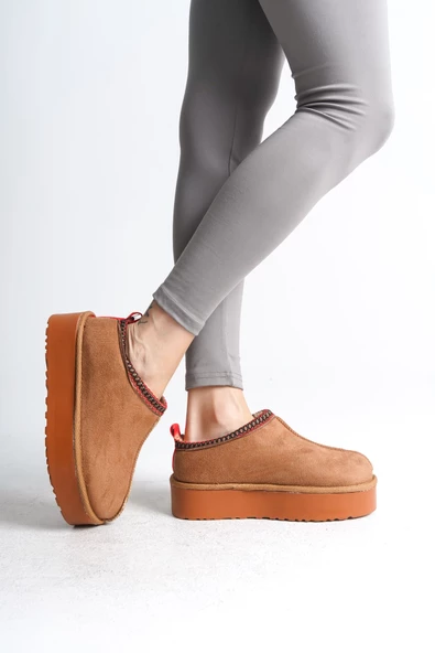 LEILA Bağcıksız Düz ve Kalın Taban İçi Kürklü Kısa Süet Kadın Bot TT Taba - 4