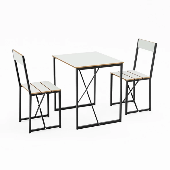 Eportatif Mutfak Masası 2 Kişilik Balkon Masa Takımı Beyaz 1490 - Resim 6