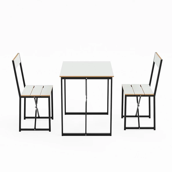 Eportatif Mutfak Masası 2 Kişilik Balkon Masa Takımı Beyaz 1490 - Resim 5