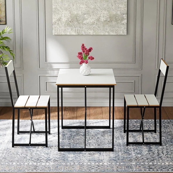 Eportatif Mutfak Masası 2 Kişilik Balkon Masa Takımı Beyaz 1490 - Resim 3