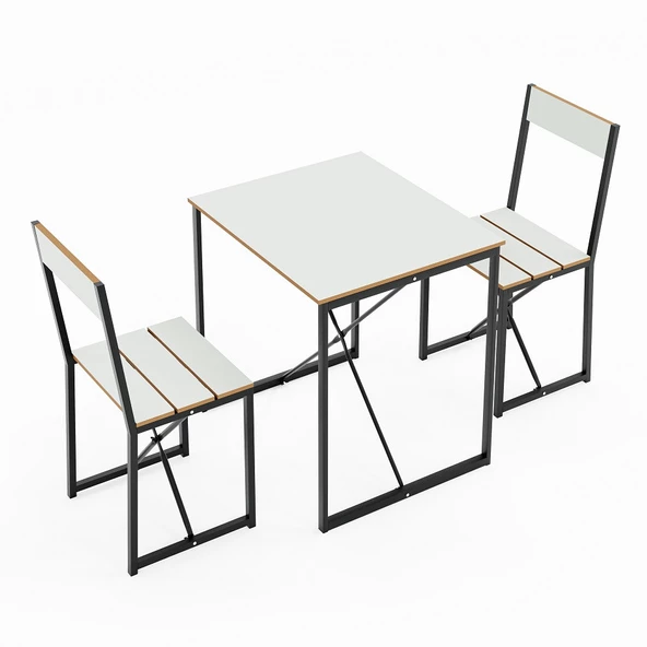 Eportatif Mutfak Masası 2 Kişilik Balkon Masa Takımı Beyaz 1490 - Resim 7