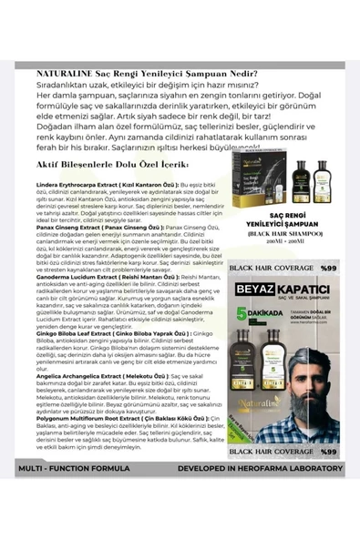 Sampoo Saç Siyahlaştırıcı Şampuan Saç Rengi Yenileyici Şampuan Unisex, Naturaline - 5