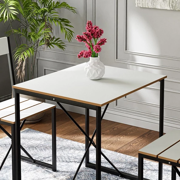 Eportatif Mutfak Masası 2 Kişilik Balkon Masa Takımı Beyaz 1490 - Resim 4