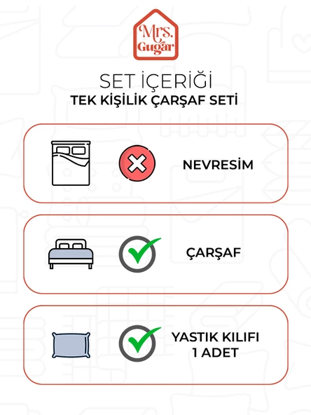 Beyaz Pamuklu Çizgili Saten Lastikli Çarşaf Takımı Tek Kişilik  + 1 Yastık Kılıfı - 4