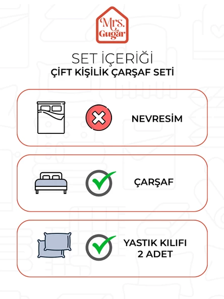 Beyaz Pamuklu Çizgili Saten Lastikli Çarşaf Takımı Çift Kişilik  + 2 Yastık Kılıfı - 4