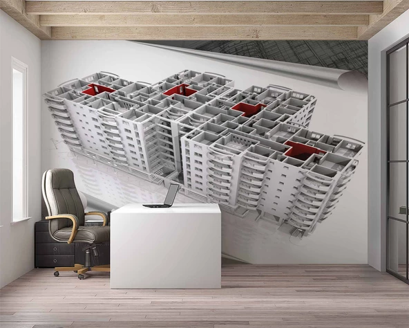 Mimari Site Çizimi Gayrimenkul Emlak ve Gayrimenkul Duvar Kağıdı Baskı - Resim 3