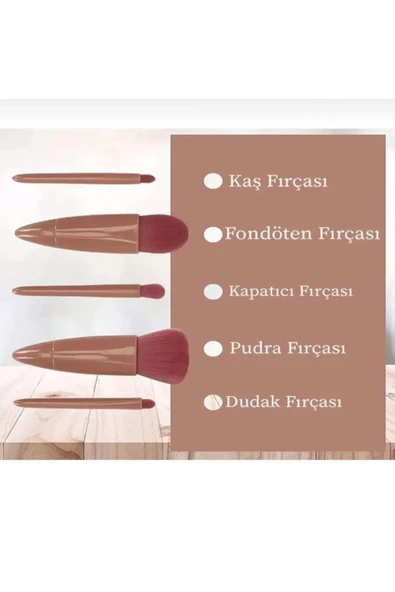 Taşınabilir Aynalı 5'li Makyaj Fırça Seti Göz Farı, Fondöten, Allık Karıştırma, Makyaj Fırçaları Sünger Hediyeli - 3