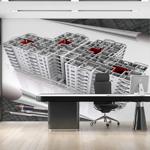 Mimari Site Çizimi Gayrimenkul Emlak ve Gayrimenkul Duvar Kağıdı Baskı - Resim 2