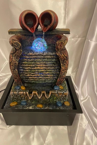 Feng Shui Su Şelalesi Akan Su Objesi Renkli Işıklı Kristal Toplu Testi Anfora Büyük - Resim 4