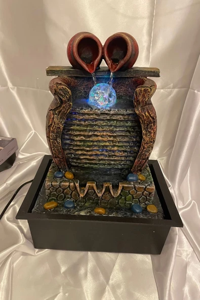 Feng Shui Su Şelalesi Akan Su Objesi Renkli Işıklı Kristal Toplu Testi Anfora Büyük - Resim 5