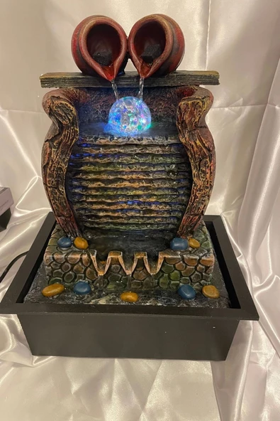 Feng Shui Su Şelalesi Akan Su Objesi Renkli Işıklı Kristal Toplu Testi Anfora Büyük - Resim 2