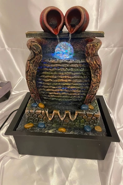 Feng Shui Su Şelalesi Akan Su Objesi Renkli Işıklı Kristal Toplu Testi Anfora Büyük - Resim 3