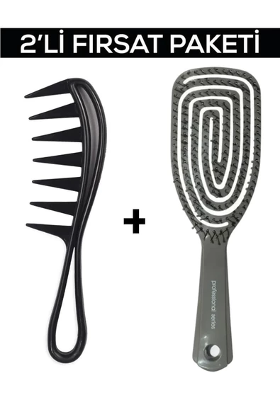 Fontenay Profesyonel Antistatik Karbon Tarak 043 +  3 Boyutlu Açma Tarama Tarak Saç Fırçası 2'Li Set ürün görseli 1