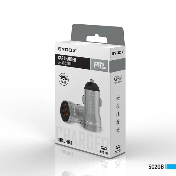 Syrox SC20B 3.1A 20W 2xUSB Çıkışlı Hızlı Araç Şarj Cihazı - Gri - Resim 2