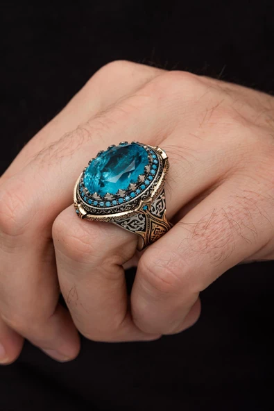 Mavi Paraiba Taşlı Zorbey 925 Gümüş Erkek Yüzük ürün görseli