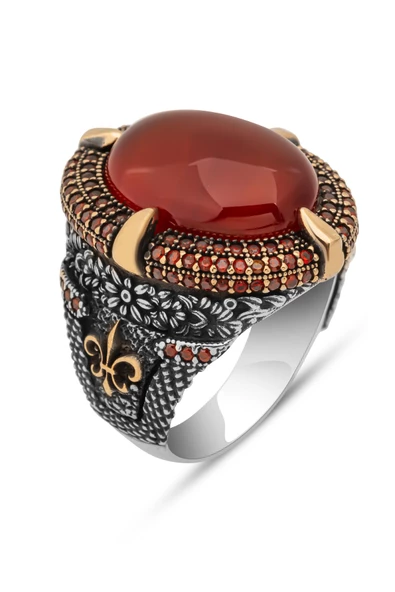 Akik Taşlı 925 Gümüş Erkek Yüzük - Resim 2