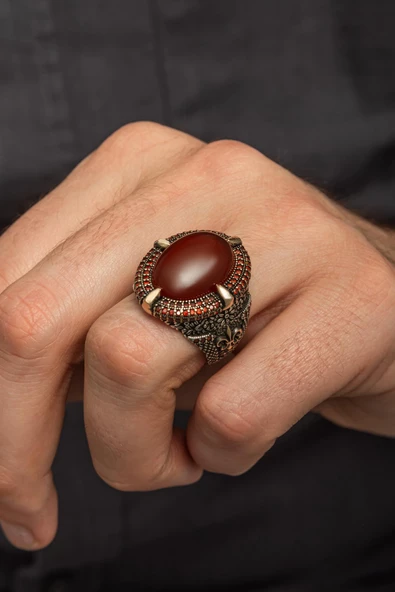 Akik Taşlı 925 Gümüş Erkek Yüzük ürün görseli