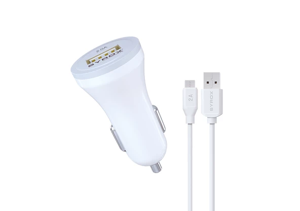 Syrox C44 2.0A 1mt Kablolu Micro USB Hızlı Araç Şarj Cihazı - Beyaz