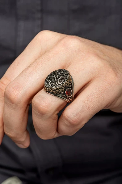 Sarmaşık Desenli 925 Gümüş Erkek Yüzük - Resim 5