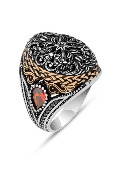 Sarmaşık Desenli 925 Gümüş Erkek Yüzük - Resim 2